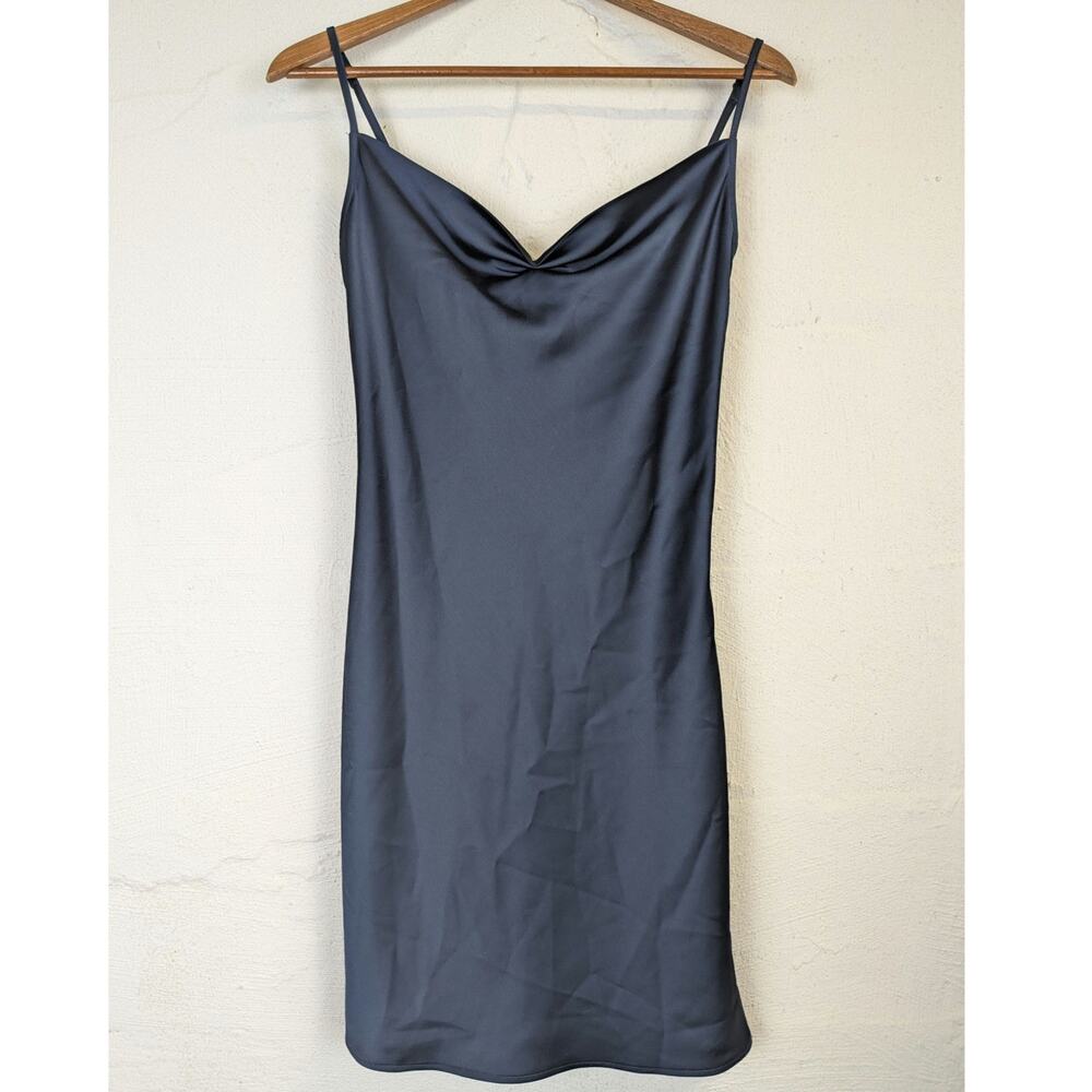Satin Slip Dress Dark Blue Minimal Spaghetti Straps Slinky Minimal BP Medium